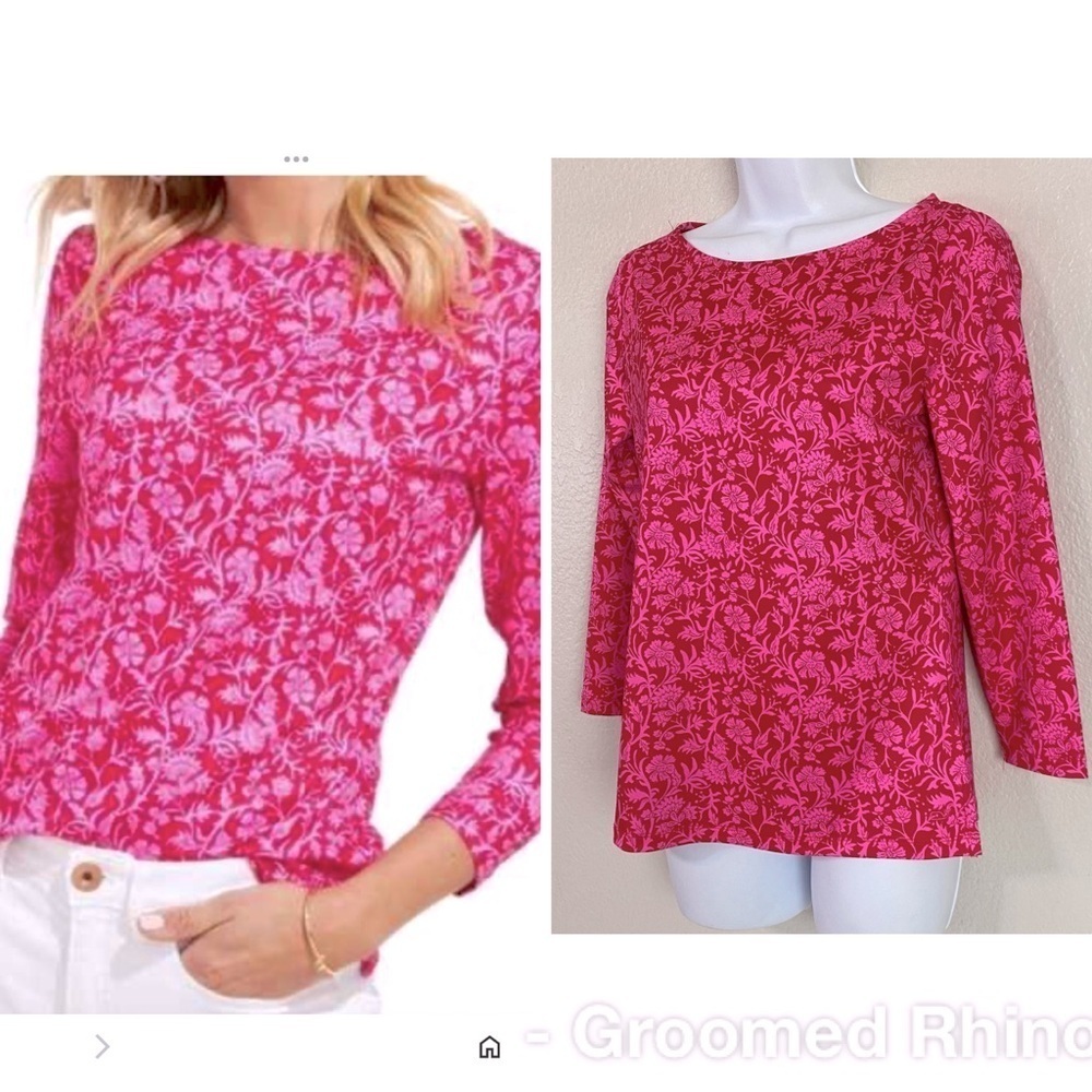 Vineyard Vines Red/Fuchsia Printed Sankaty Simple Boatneck Shirt Size XS